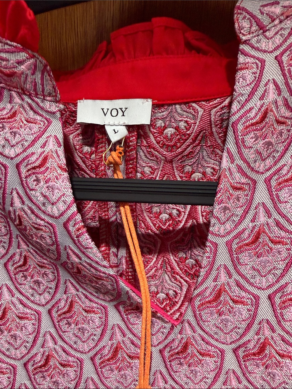 VOV Pink Patterned Ruffle-Sleeve Blouse - Picture 2 of 4